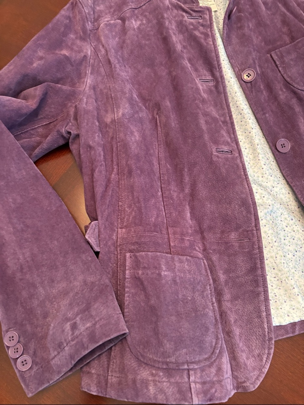 Purple Suede Button-Front Jacket - Picture 3 of 4